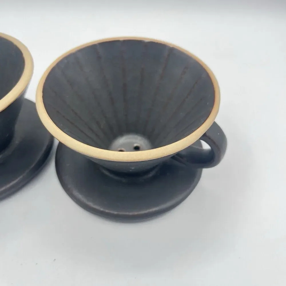 Stoneware Pour Over Drip Coffee Holder, Handmade, Thick Pottery - Set 2